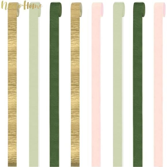 Moss Sage Green Pink Crepe Paper Streamers 8 Rolls Wedding Baby Shower Party - Picture 2 of 7